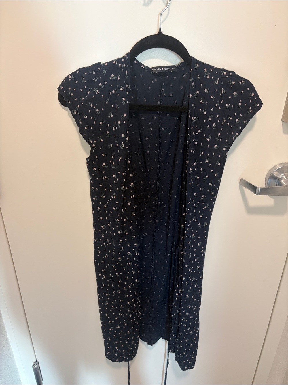 Brandy Melville Navy Floral Wrap-Style Midi Dress - Picture 9 of 13